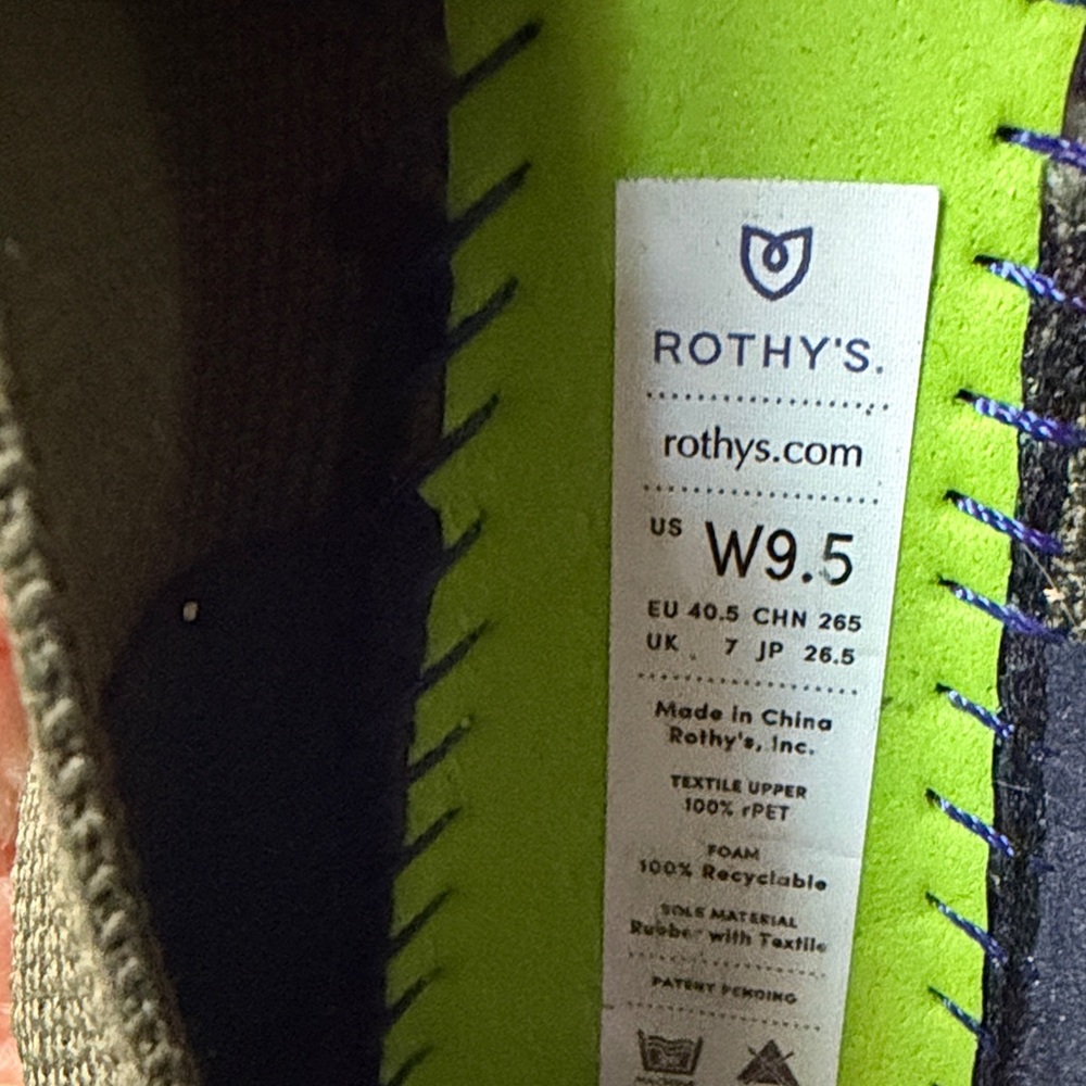 Rothy's Olive Slip-On Flats with Blue Lining - Picture 6 of 7